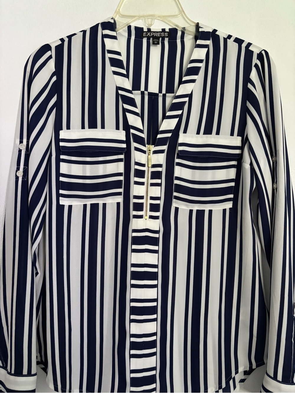 Express Navy & White Vertical Stripe Top